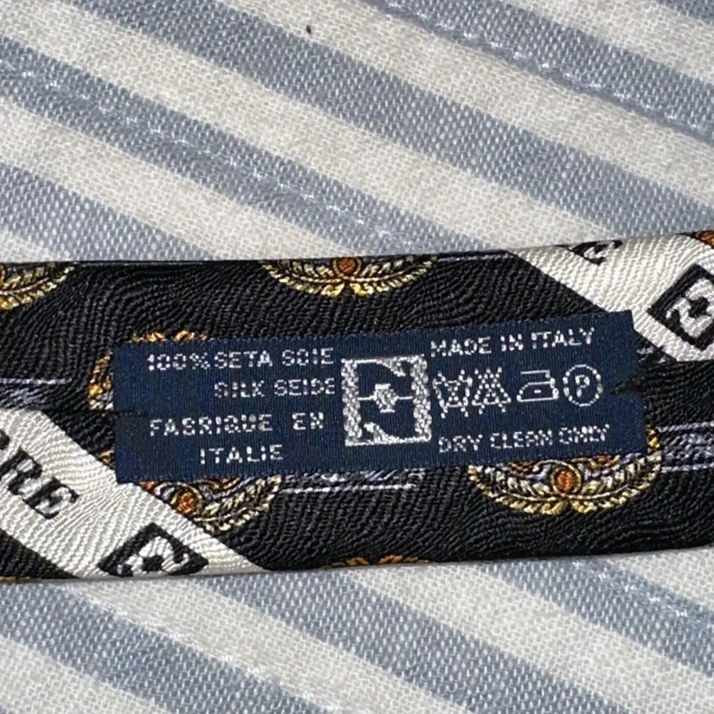 Ferrentino Ferre 100% Silk Tie Made In Italy Black Gold Geometric Luxury Necktie